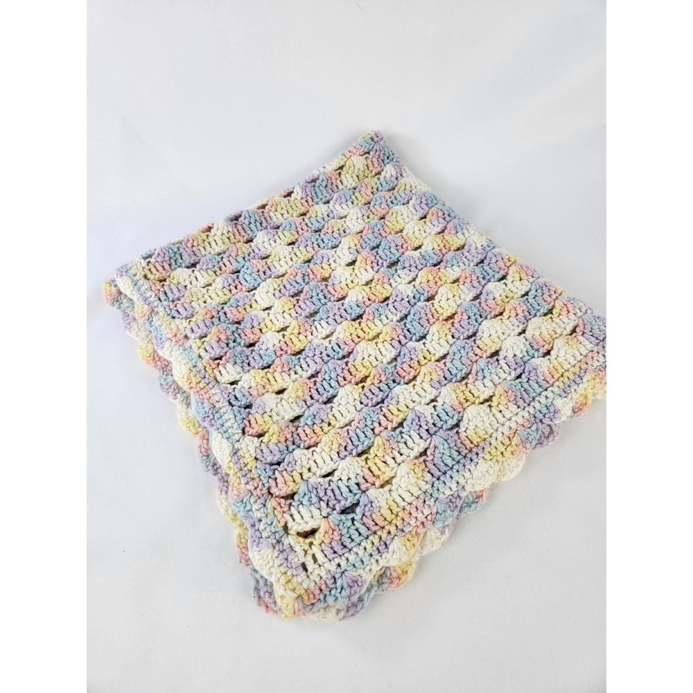 Vintage Crochet Pastel Rainbow Baby Blanket Handmade Lap Crib Bed Nursery Gift